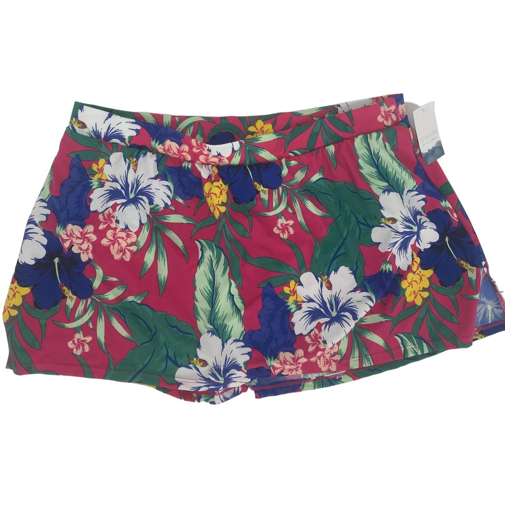 NEW Swim Cacique women 18 Lane Bryant HIBISCUS TROPICS  Slit Swim Skirt Bottom